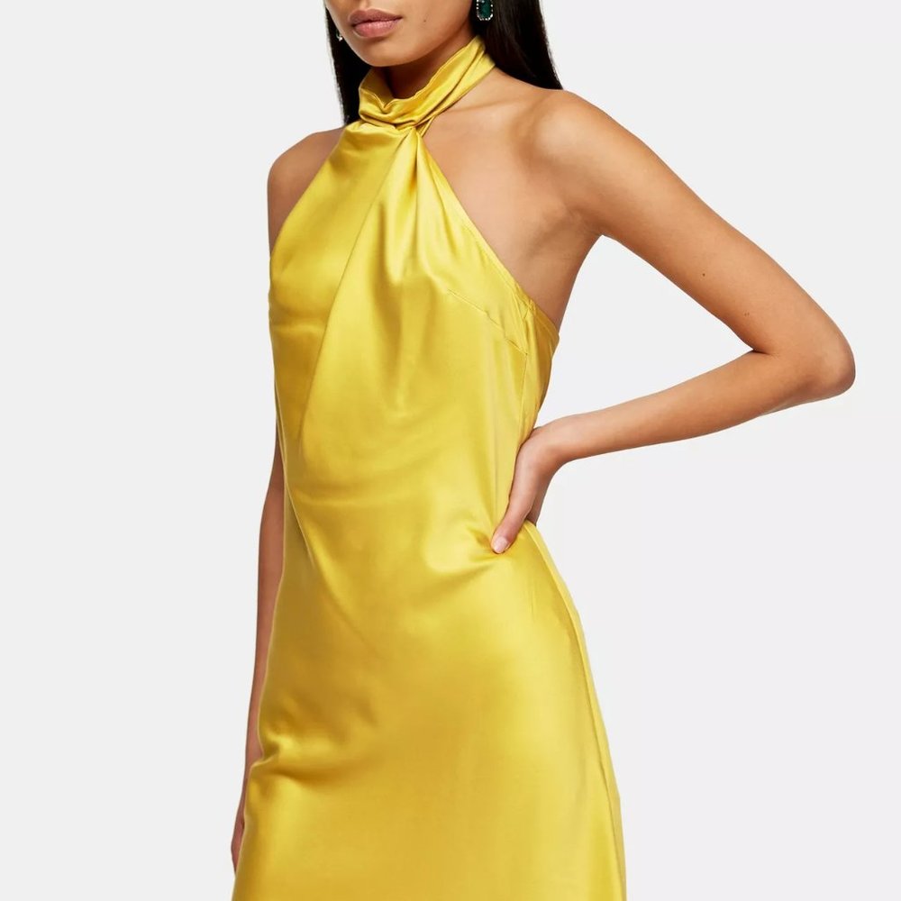 Mustard Satin Halter Neck Dress size 10 Topshop